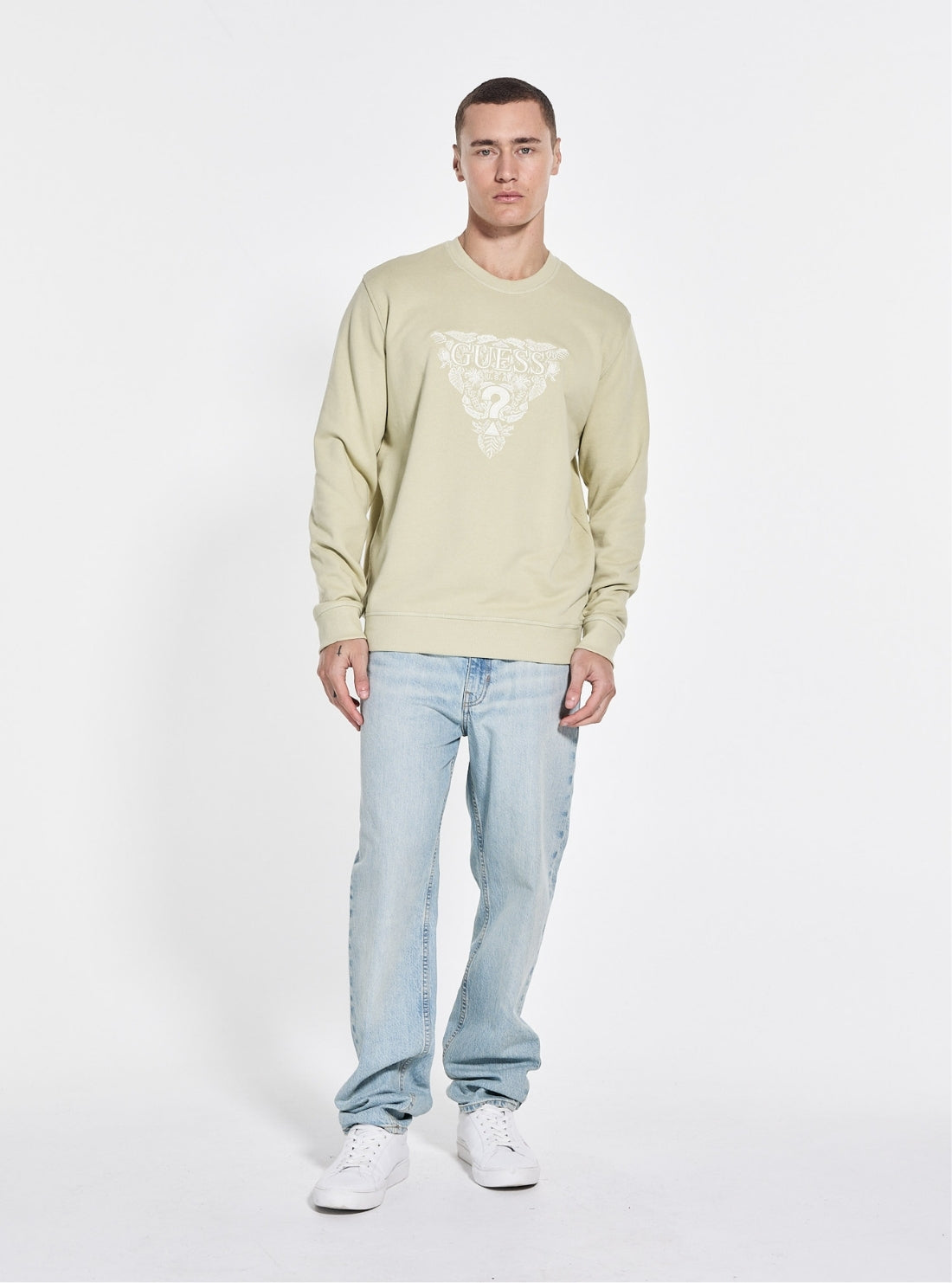 GUESS Womens Green Logo Embroidered Triangle Sweatshirt M5GQ05KCS21 Full View