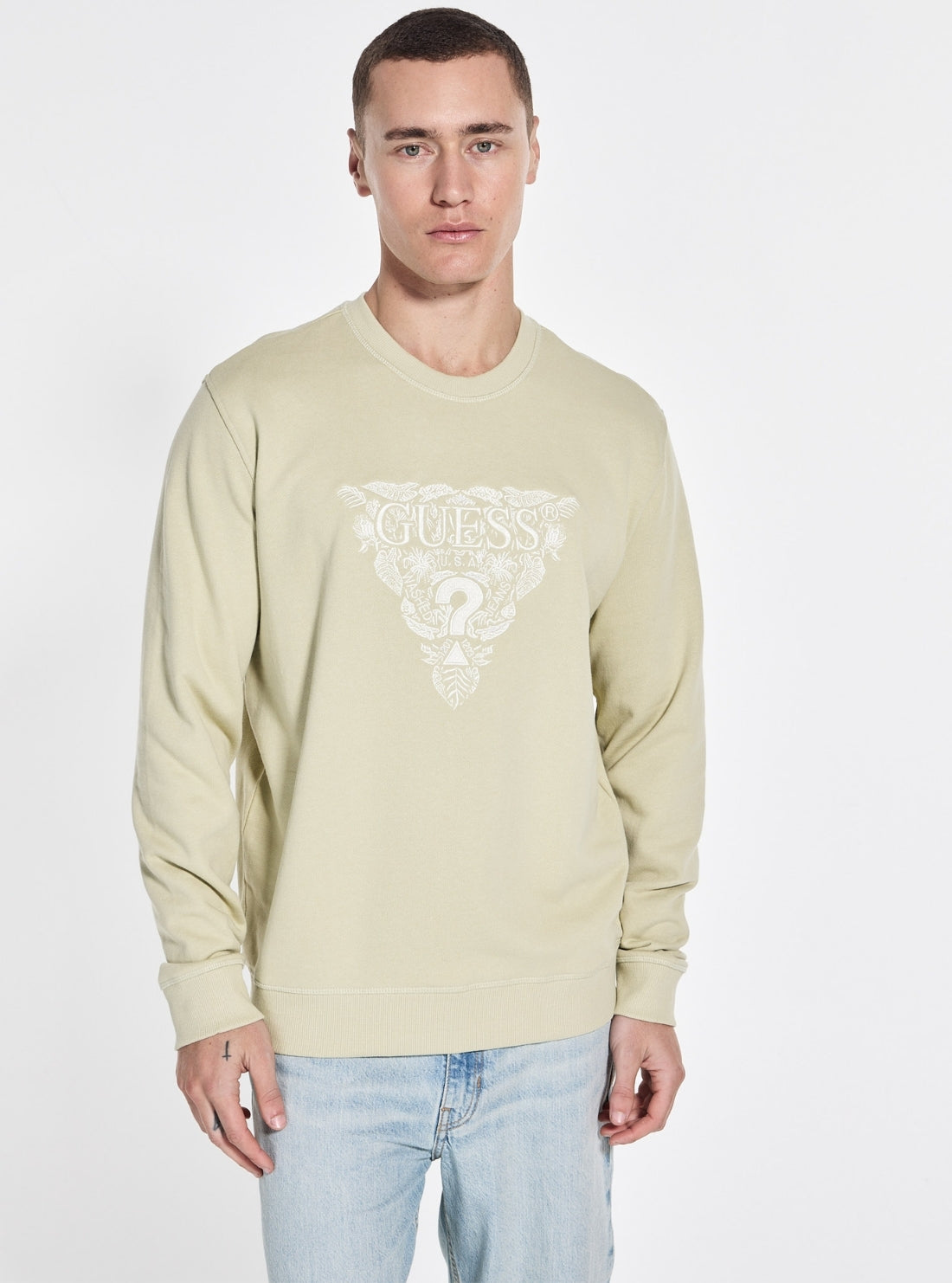 GUESS Womens Green Logo Embroidered Triangle Sweatshirt M5GQ05KCS21 Front View