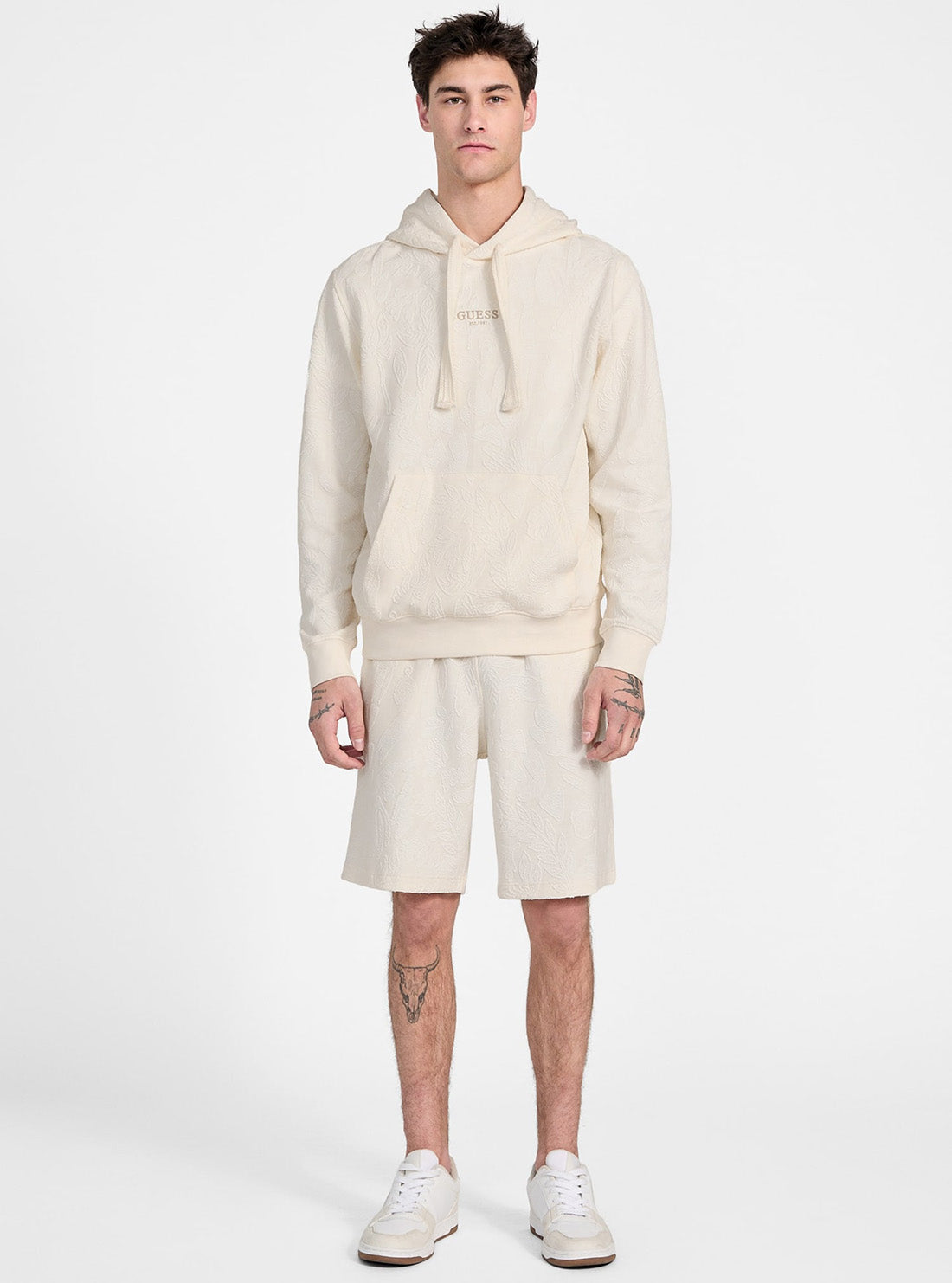 White Jacquard Hoodie Sweatshirt M5GQ15KCS71 Full View