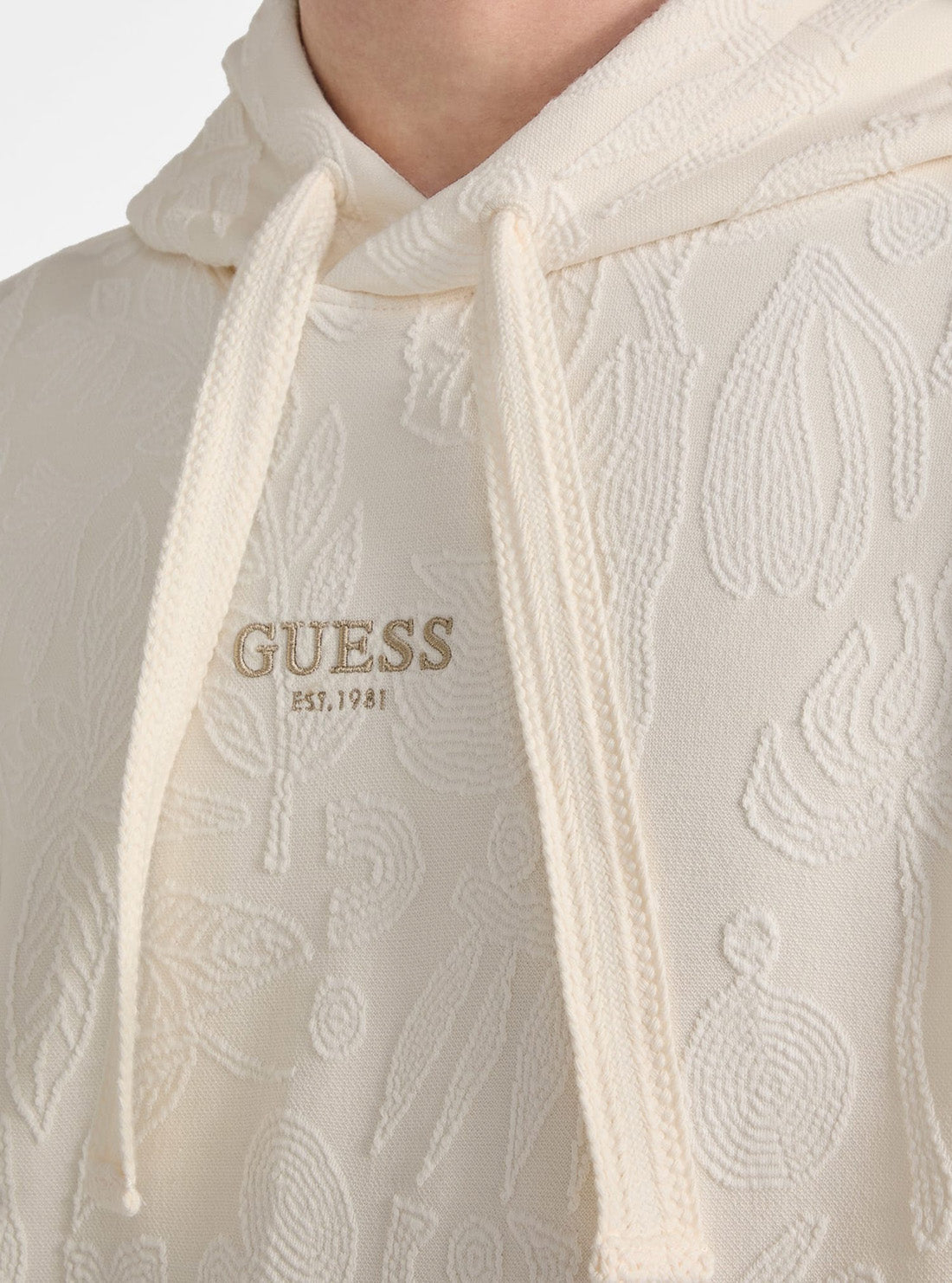 White Jacquard Hoodie Sweatshirt M5GQ15KCS71 Detail View