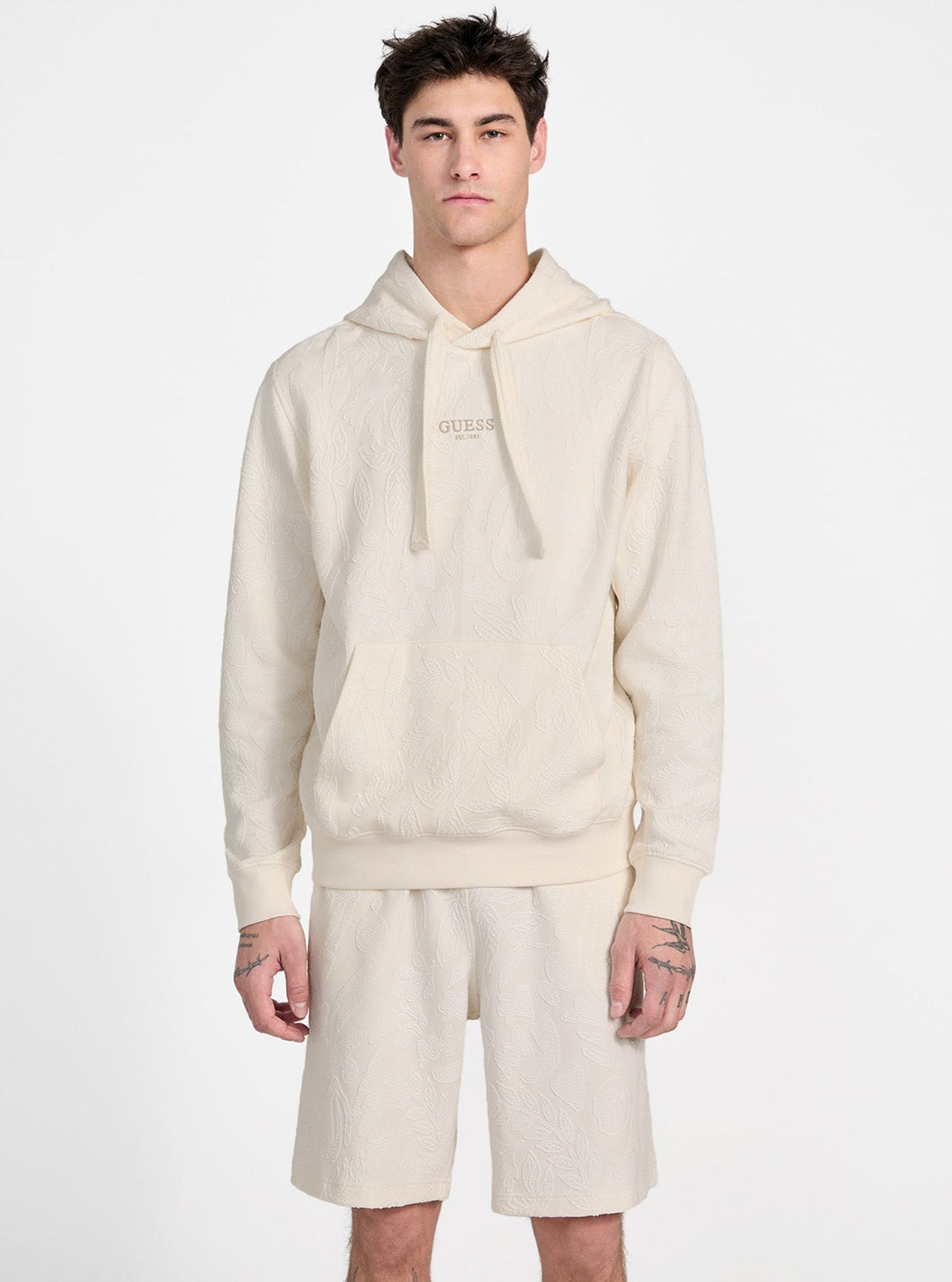 White Jacquard Hoodie Sweatshirt M5GQ15KCS71 Full View