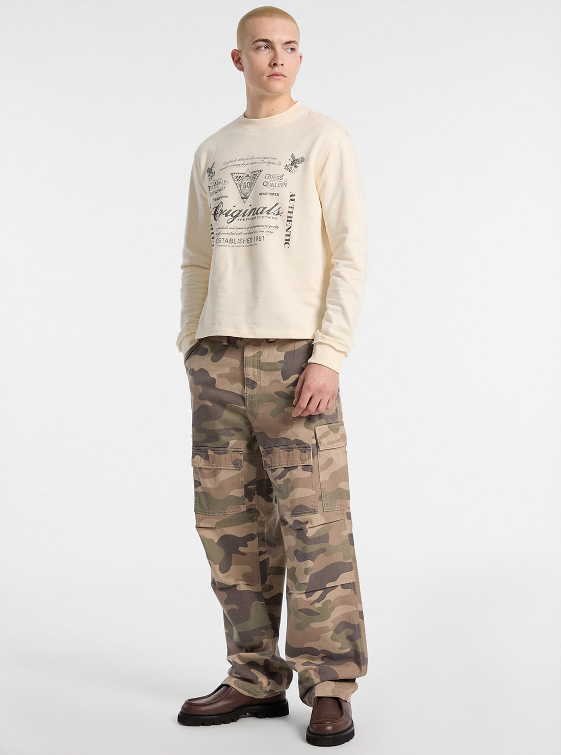 Guess Originals Beige Lightweight Sweatshirt M5GQ38K68I4 Full Side View