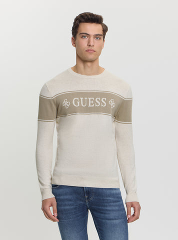 GUESS Mens Eco Beige Geoffrey Logo Sweater M5GR05Z3MI1 Front View