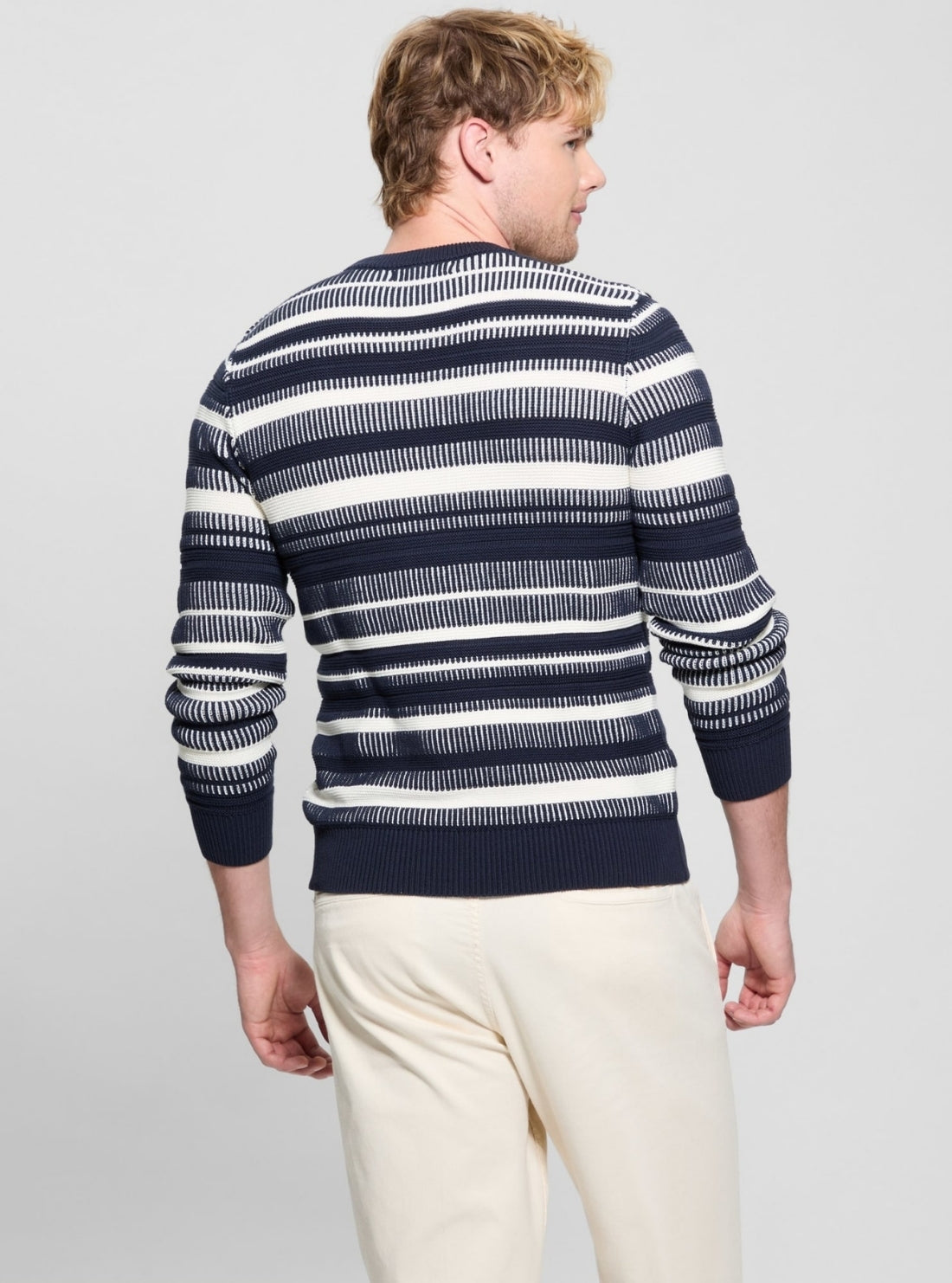 GUESS Mens Blue Grover Striped Stitch Sweater M5GR06Z3MI1 Back View