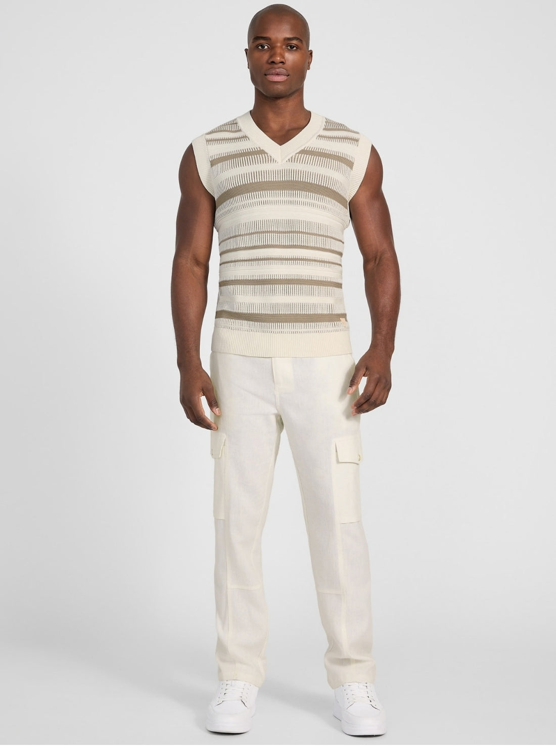 GUESS Mens Multi Giffard Striped Stitch Vest M5GR07Z3MI1 Full View