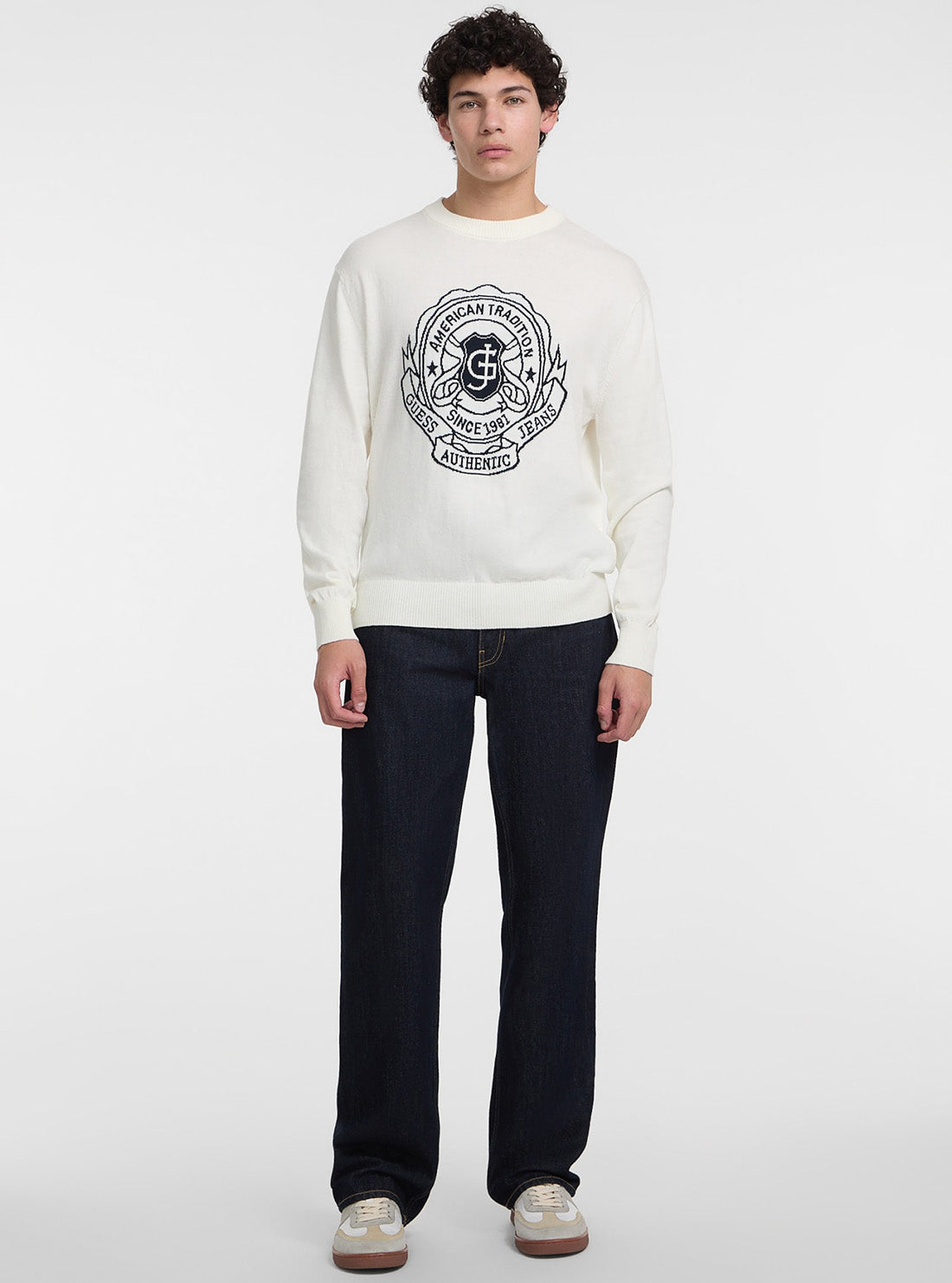 Guess Jeans White Jacquard Graphic Sweater M5GR15Z3HM1 Full View