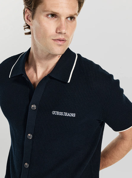 Blue Polo Cardigan Sweater | GUESS Jeans