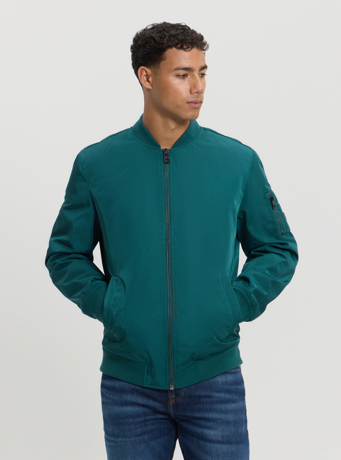 Green Satin Bomber Jacket
