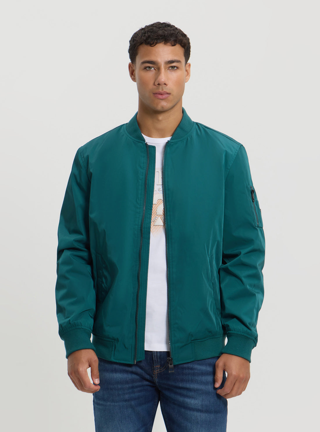 Green Satin Bomber Jacket