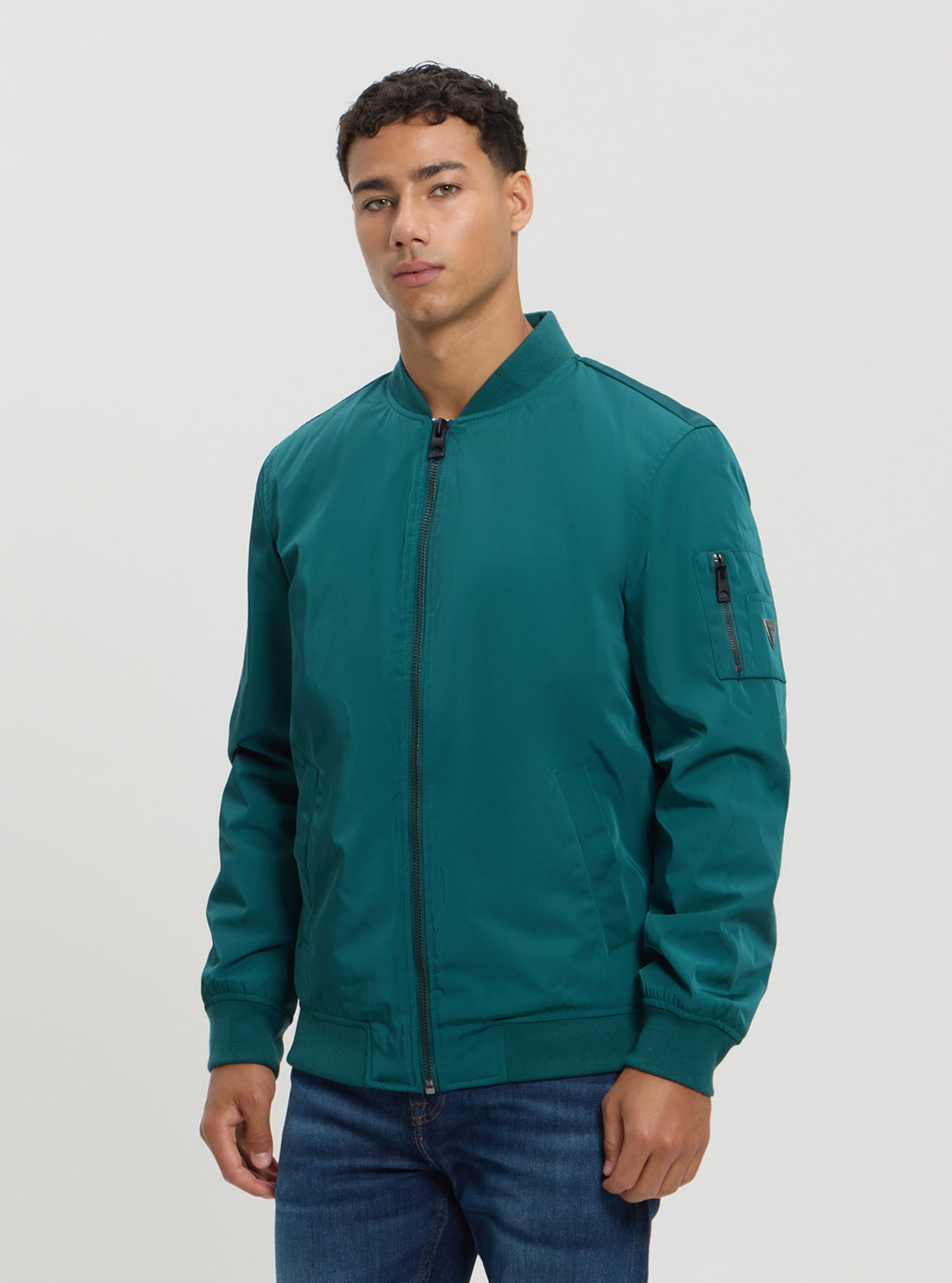 Green Satin Bomber Jacket