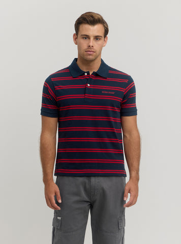 Guess Jeans Red Blue Stripes Polo T-Shirt