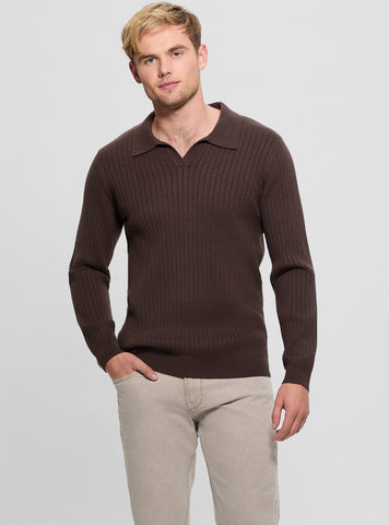 Brown Rib Duke Long Sleeve Polo T-Shirt