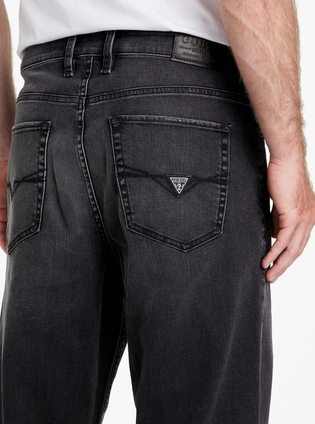 GUESS Mens Eco Black Mid Rise Owen Jeans M5YAT5D58K2 Back Detail View