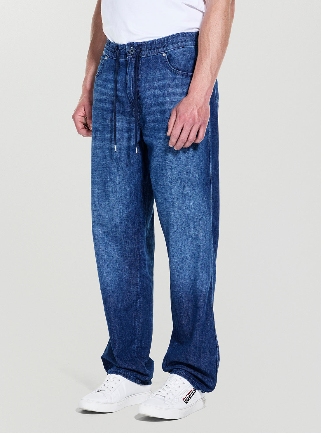 GUESS Mens Blue Owen Drawcord Jogger M5YAT5D5NO0 Front Side View