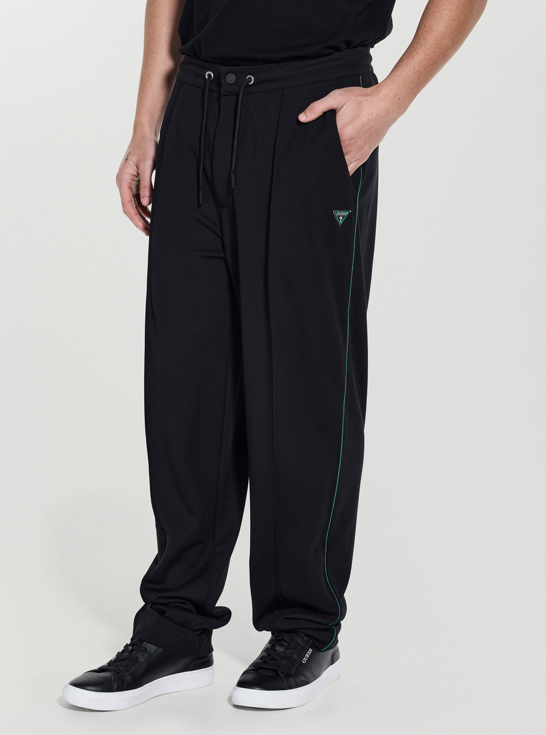 GUESS Mens Eco Black Interlock Pants M5YB18KCBR2 Front View