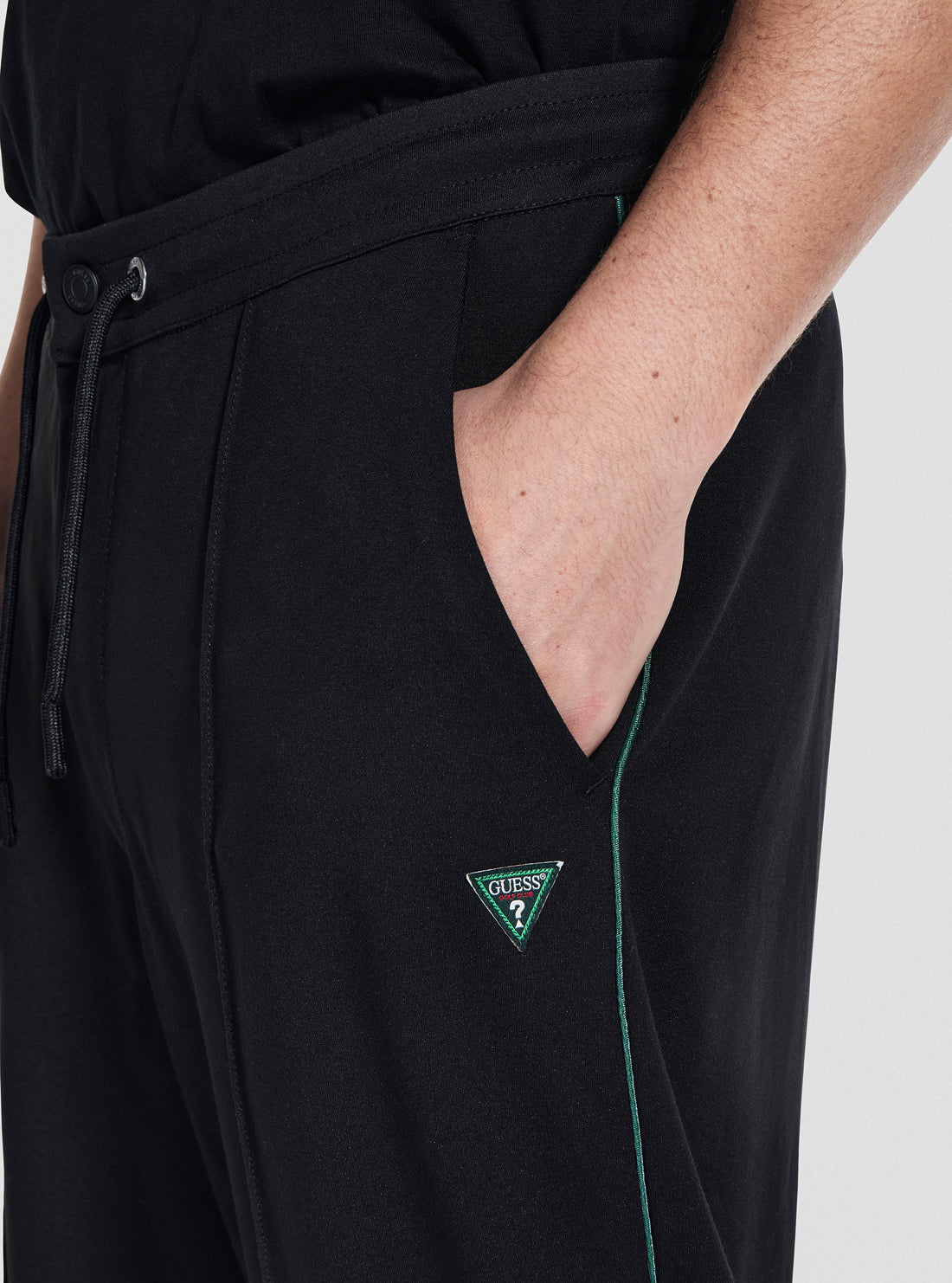 GUESS Mens Eco Black Interlock Pants M5YB18KCBR2 Detail View