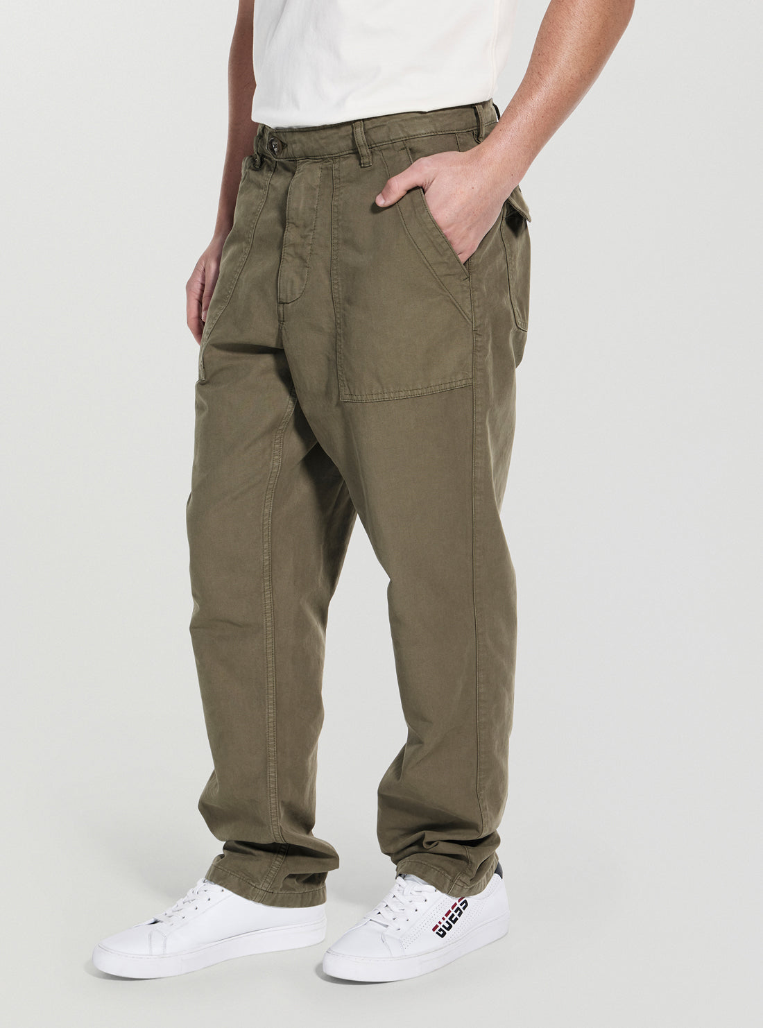 GUESS Mens Green Porto Straight Leg Pants M5YB21WHD61 Front View