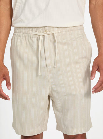 GUESS Mens Eco Beige Fletcher Linen Drawcord Shorts M5YD11WHBY0 Front View