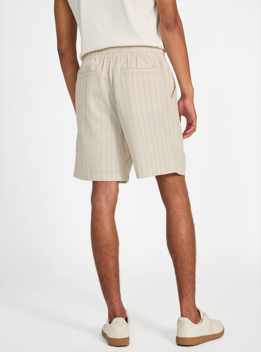 GUESS Mens Eco Beige Fletcher Linen Drawcord Shorts M5YD11WHBY0 Back View