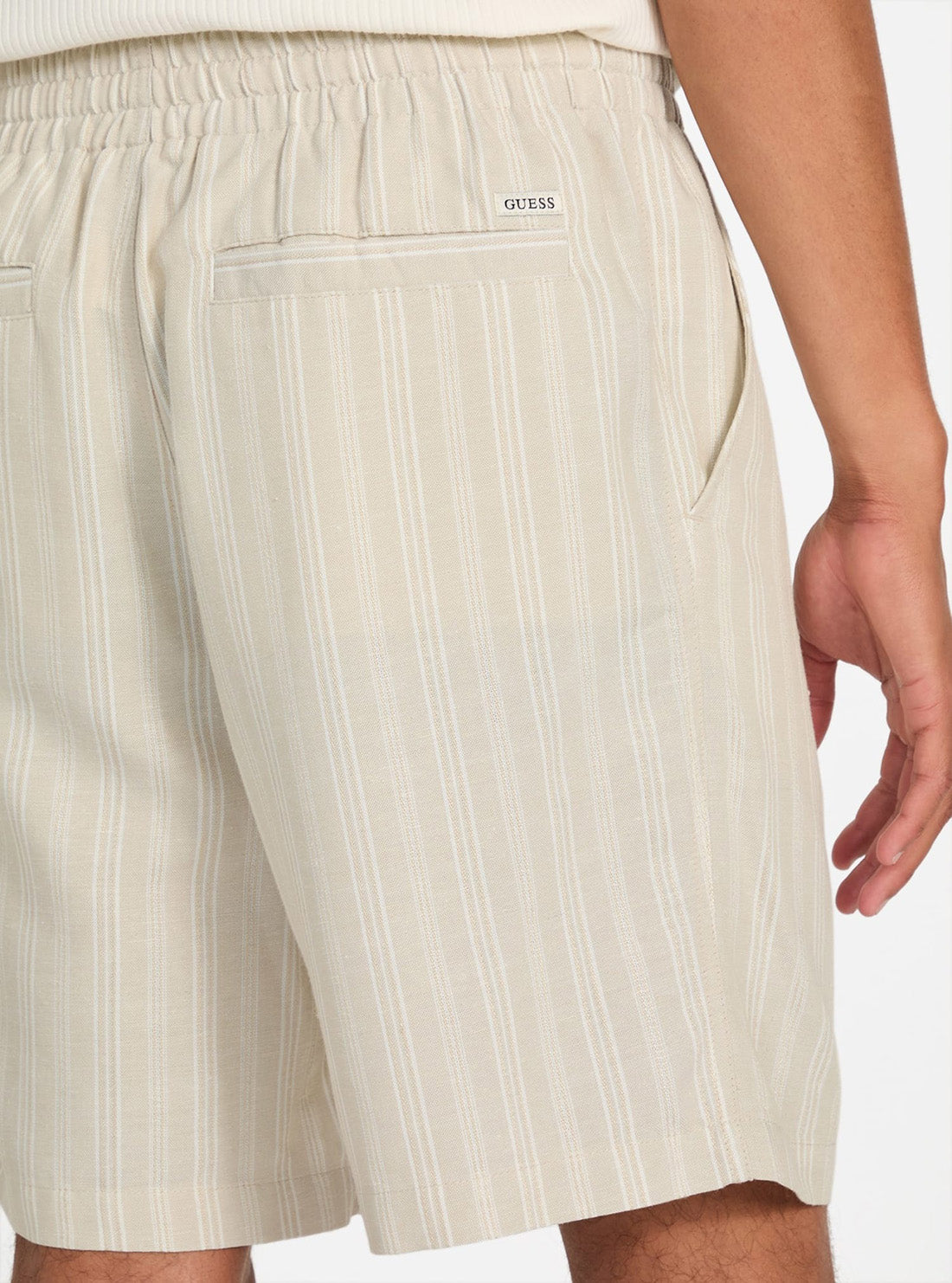 GUESS Mens Eco Beige Fletcher Linen Drawcord Shorts M5YD11WHBY0 Detail View