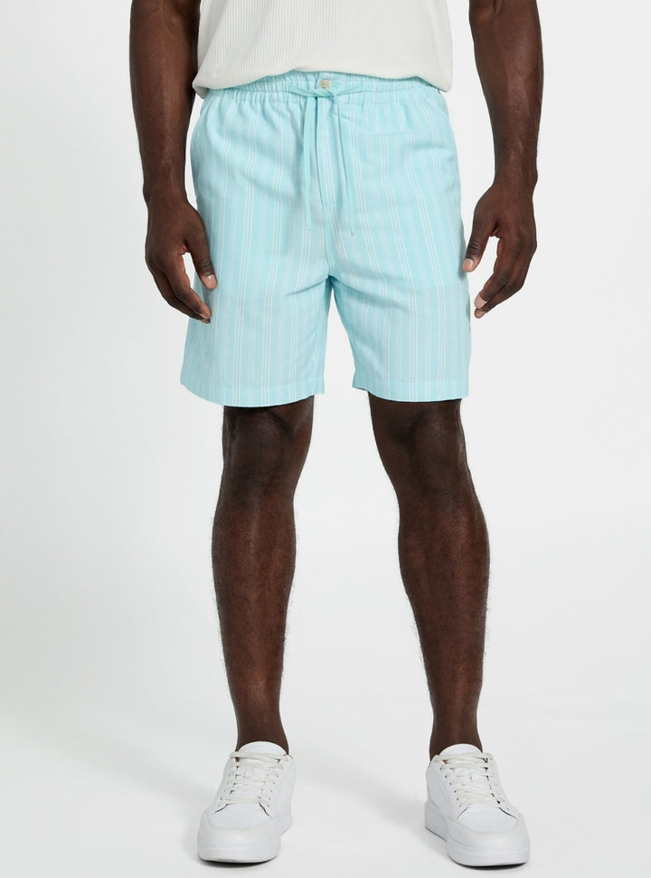 GUESS Mens Dazzle Aqua Fletcher Linen Drawcord Shorts M5YD11WHBY0 Front View