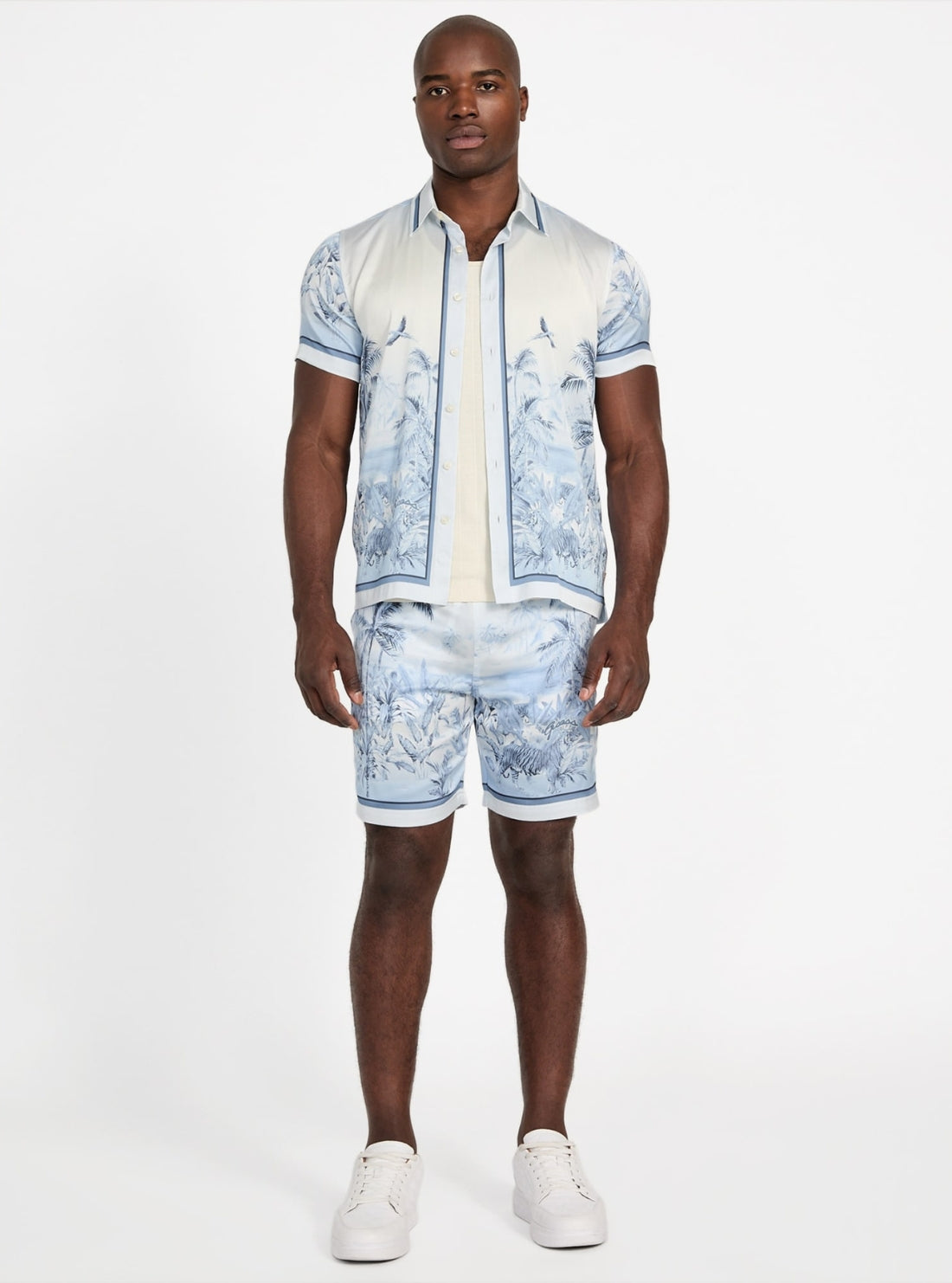 GUESS Mens Blue Charm Big Cat Graphic Short M5YD39WF1T2 Full View