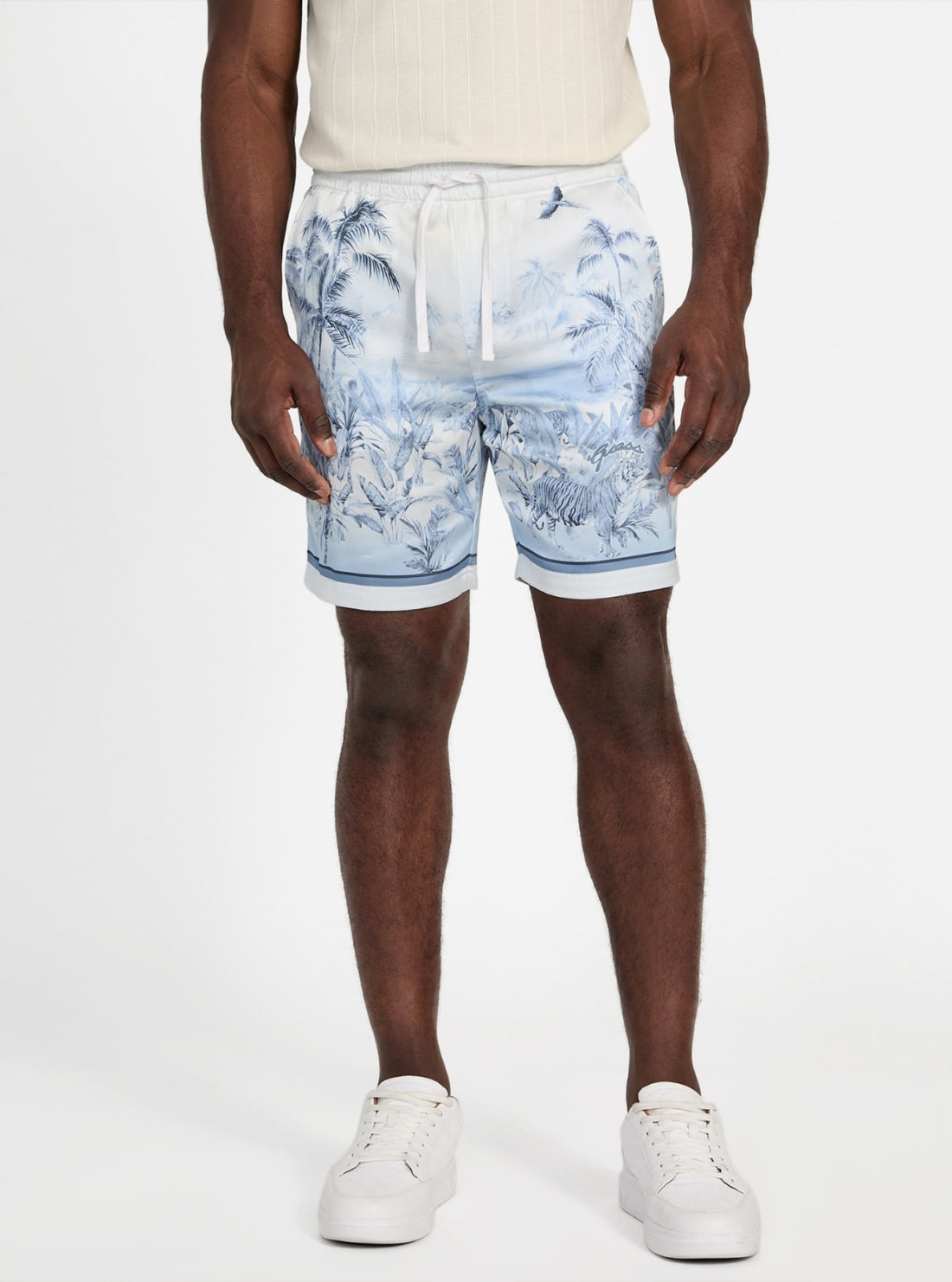 GUESS Mens Blue Charm Big Cat Graphic Short M5YD39WF1T2 Front View