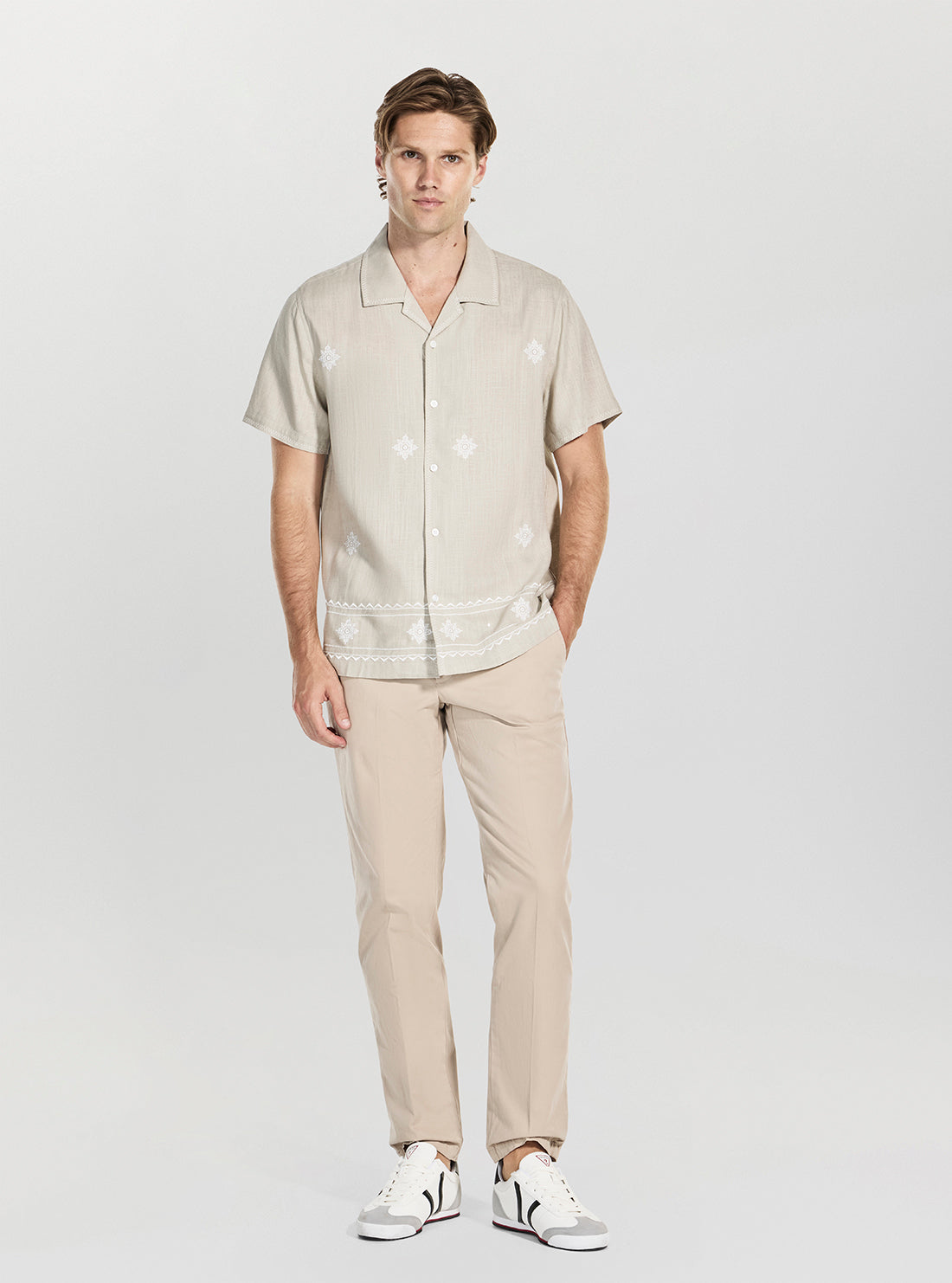 GUESS Mens Beige Mosley Embroidered Shirt M5YH47WH350 Full View