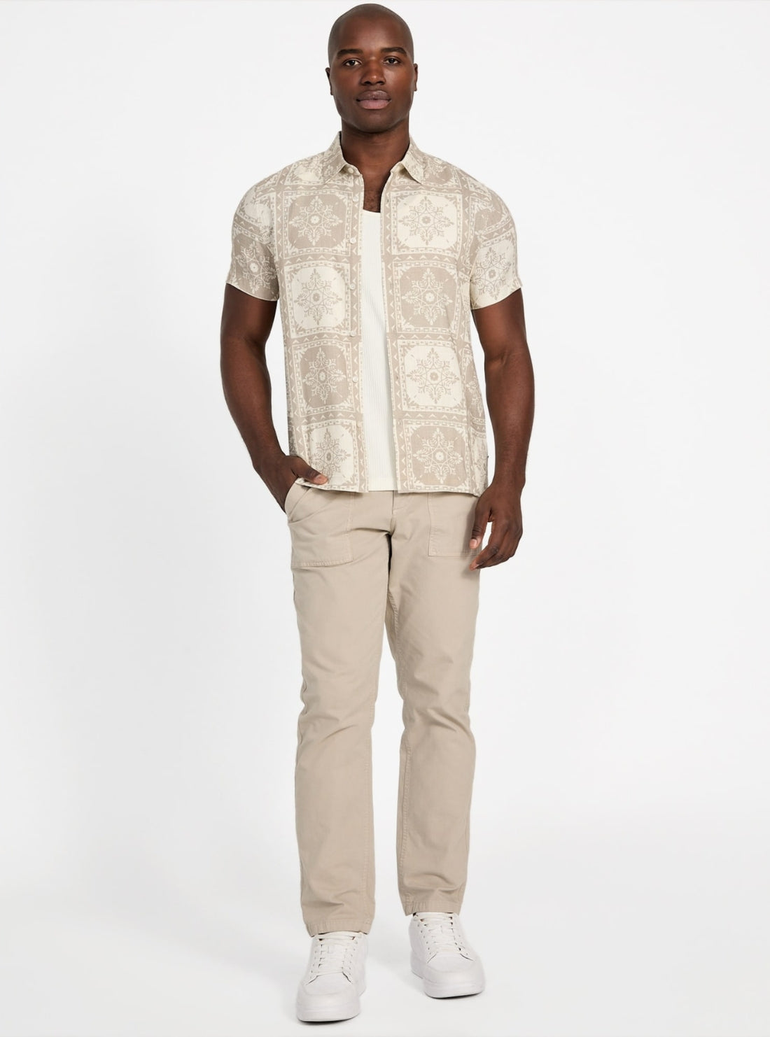 GUESS Mens Beige Mosley Tile Print Shirt M5YH51WH350 Full View