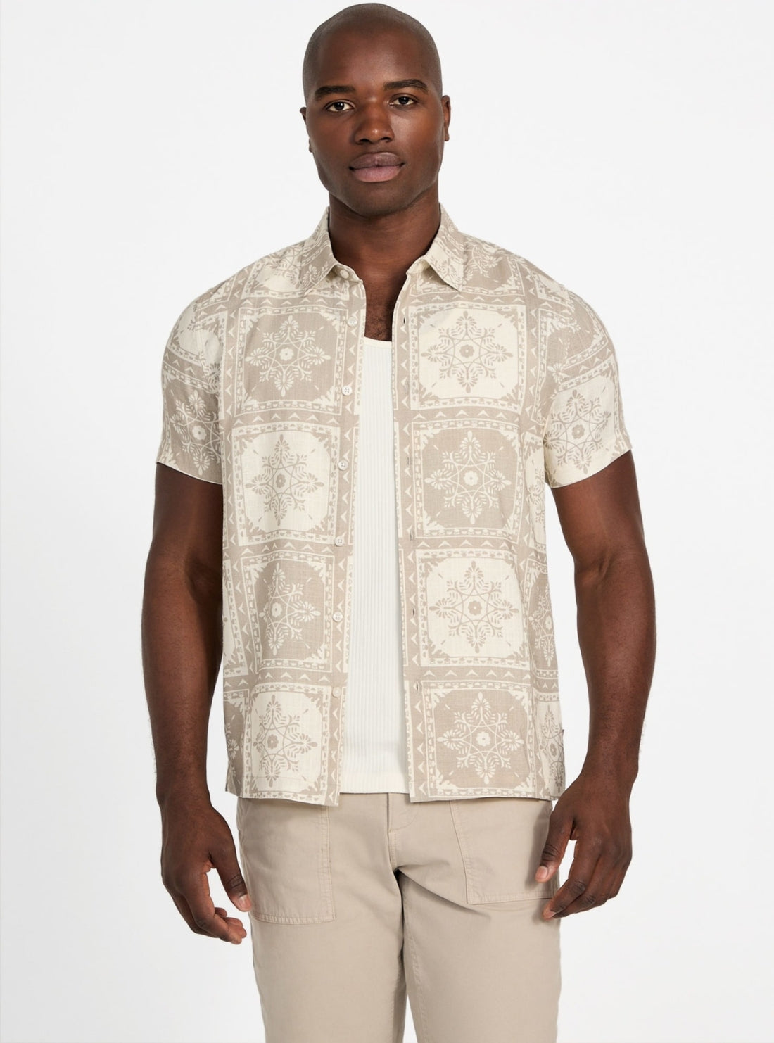 GUESS Mens Beige Mosley Tile Print Shirt M5YH51WH350 Front View