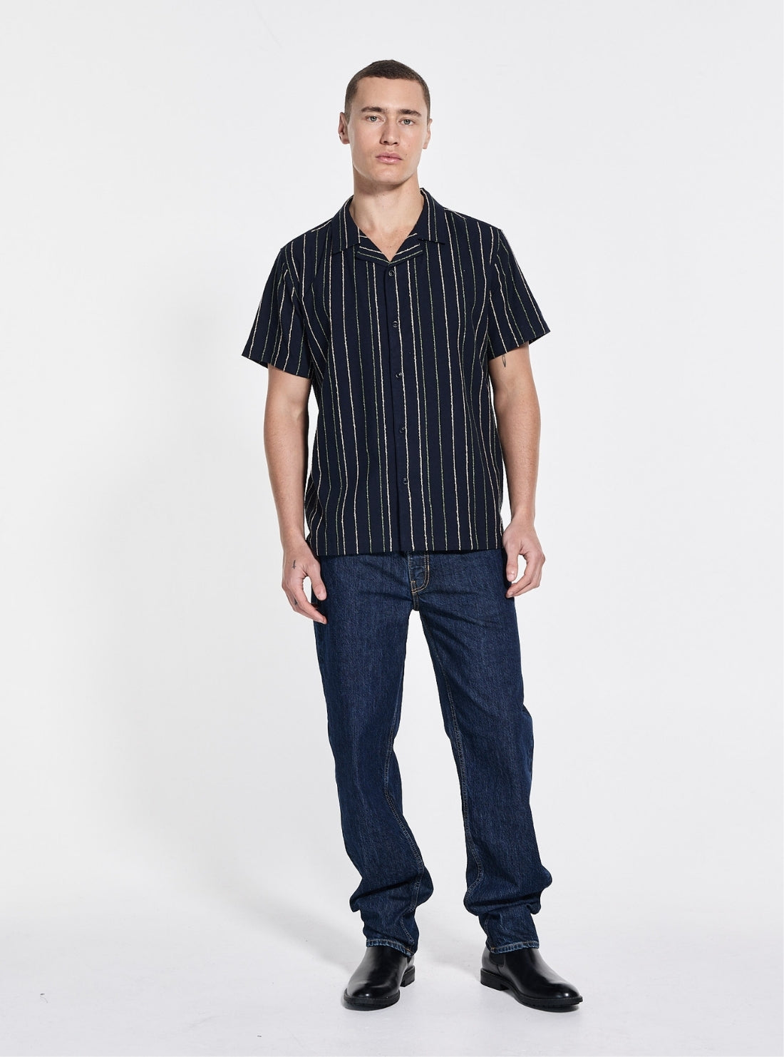 GUESS Mens Blue Multi Cooper Stripe Shirt M5YH58WHCC0 Full View