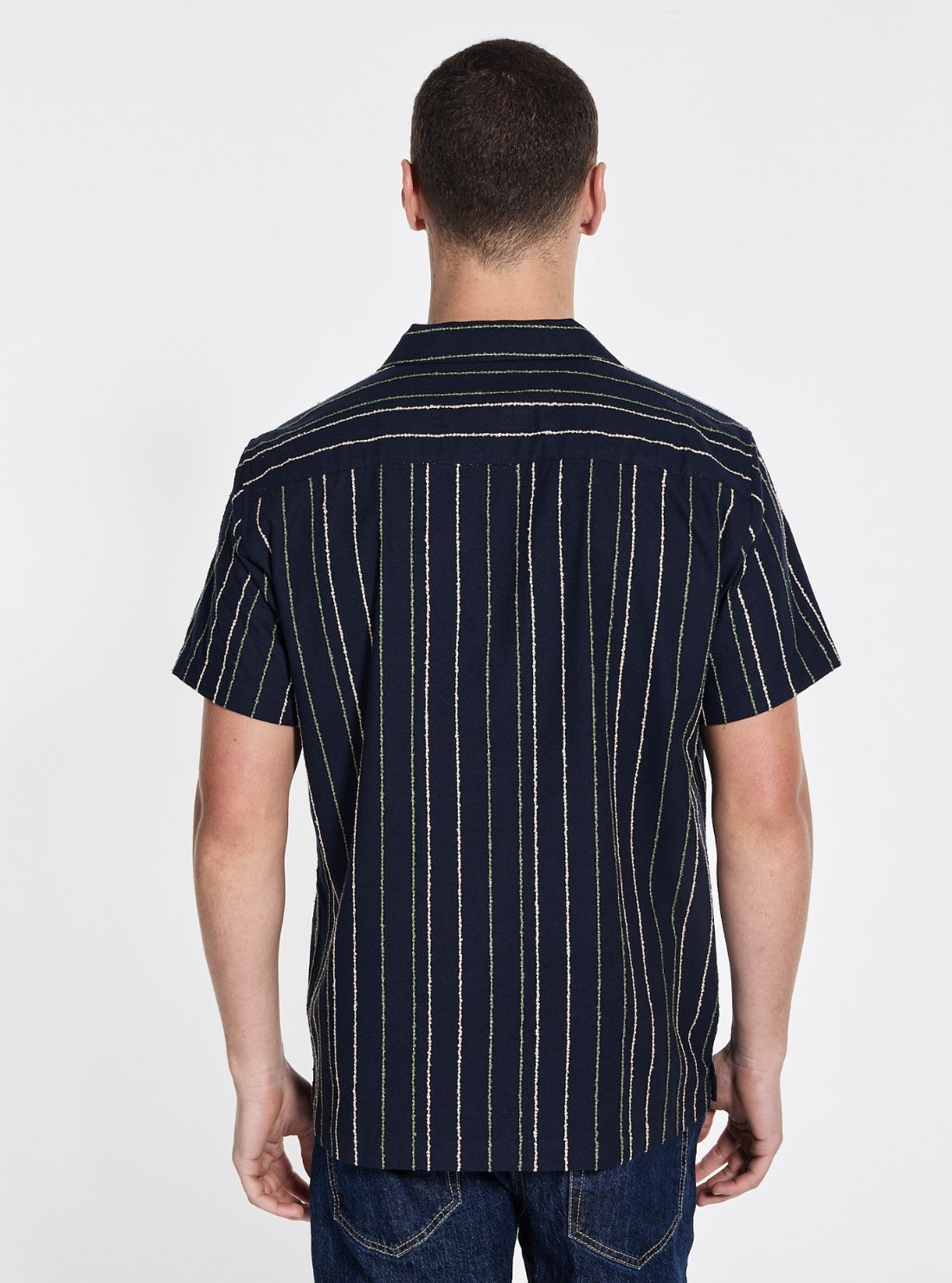 GUESS Mens Blue Multi Cooper Stripe Shirt M5YH58WHCC0 Back View