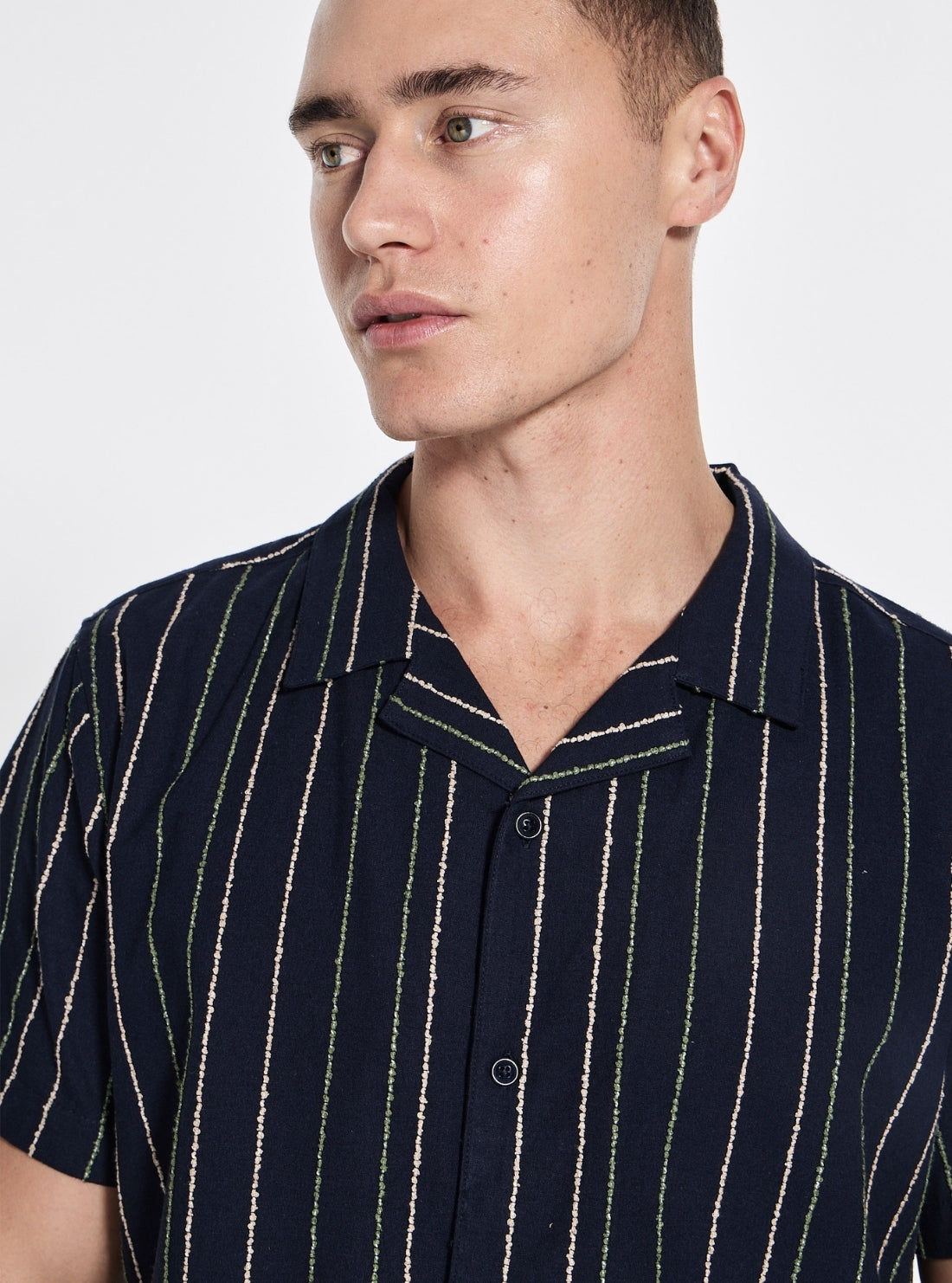 GUESS Mens Blue Multi Cooper Stripe Shirt M5YH58WHCC0 Detail View