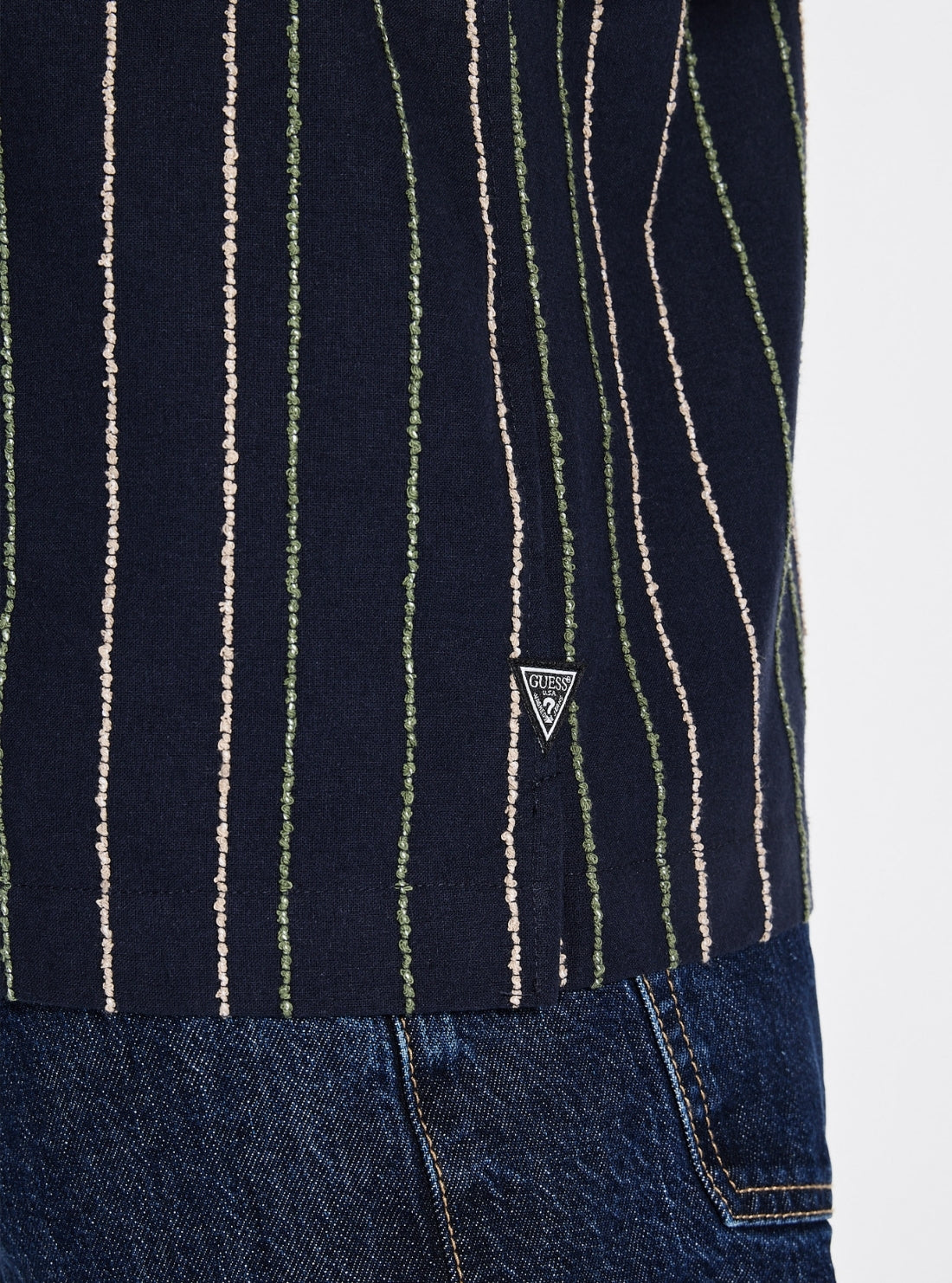 GUESS Mens Blue Multi Cooper Stripe Shirt M5YH58WHCC0 Detail View