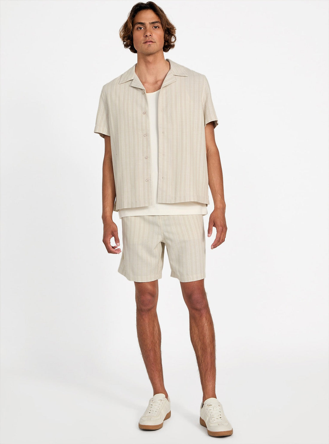 GUESS Mens Eco Beige Fletcher Linen Shirt M5YH81WHBY0 Full View