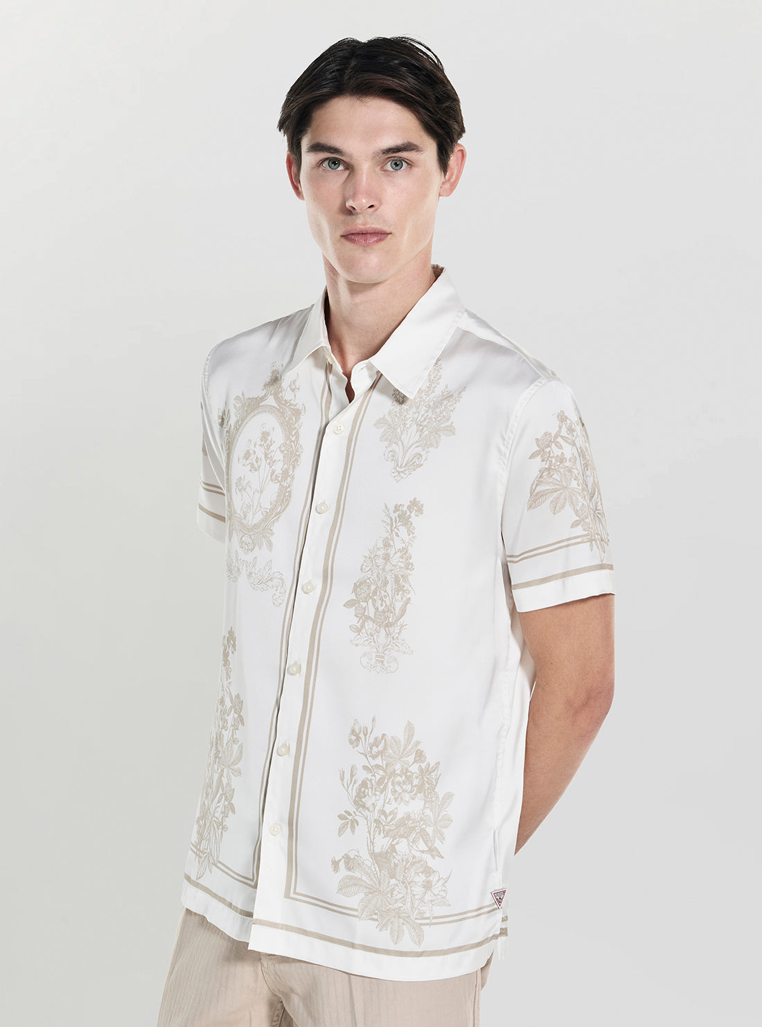 GUESS Mens White Floral Mirror Charm Shirt M5YH85WF1T2 Front Side View