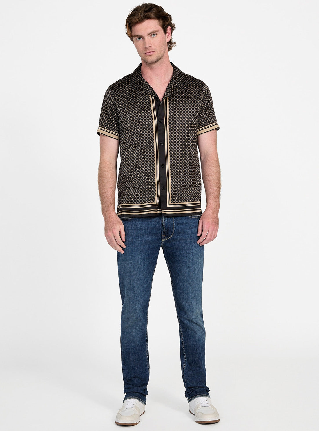 GUESS Mens Brown Logo Charm Peony Shirt M5YH96WF1T2 Full View