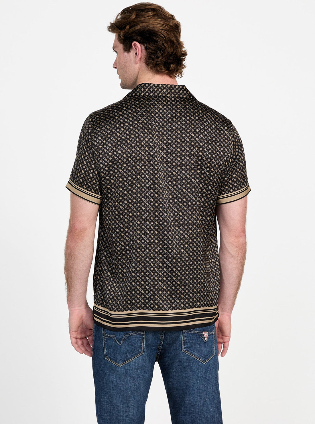 GUESS Mens Brown Logo Charm Peony Shirt M5YH96WF1T2 Back View