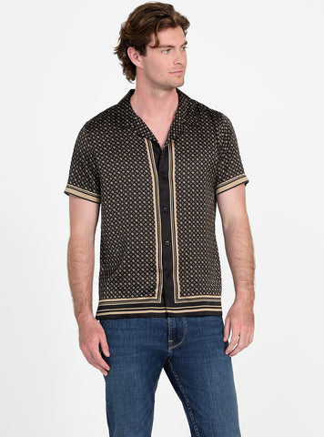 GUESS Mens Brown Logo Charm Peony Shirt M5YH96WF1T2 Front View