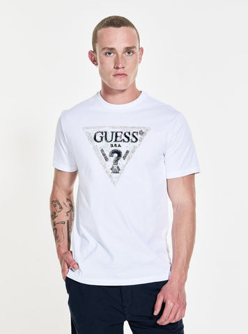 GUESS Mens White Guess Triangle T-Shirt M5YI15I3Z14 Front View