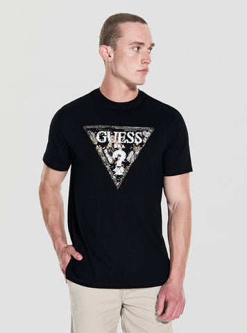 GUESS Mens Black Guess Triangle T-Shirt M5YI15I3Z14 Front View
