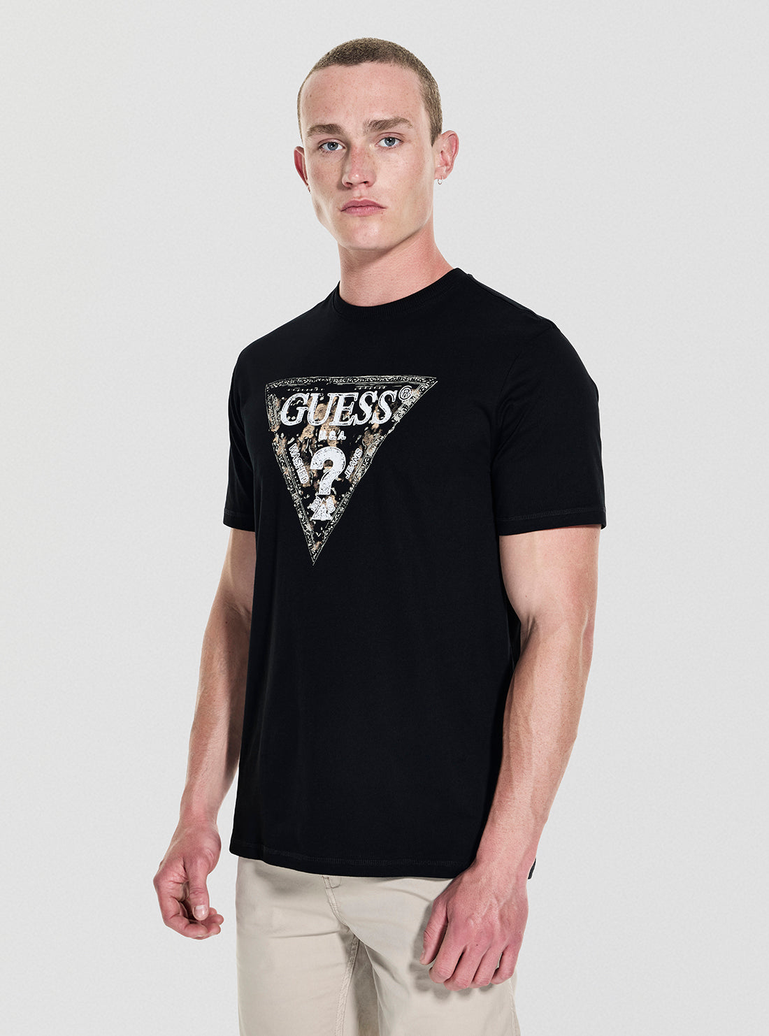 GUESS Mens Black Guess Triangle T-Shirt M5YI15I3Z14 Side View