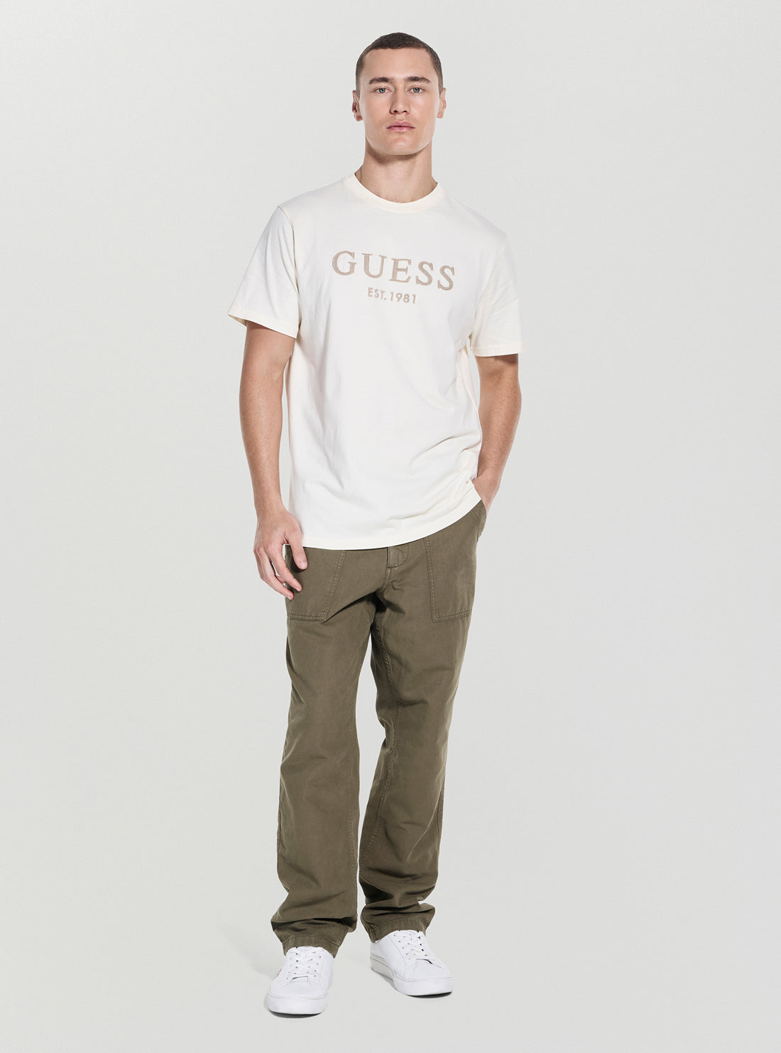 GUESS Mens White Guess Box Logo T-Shirt M5YI17I3Z14 Full View