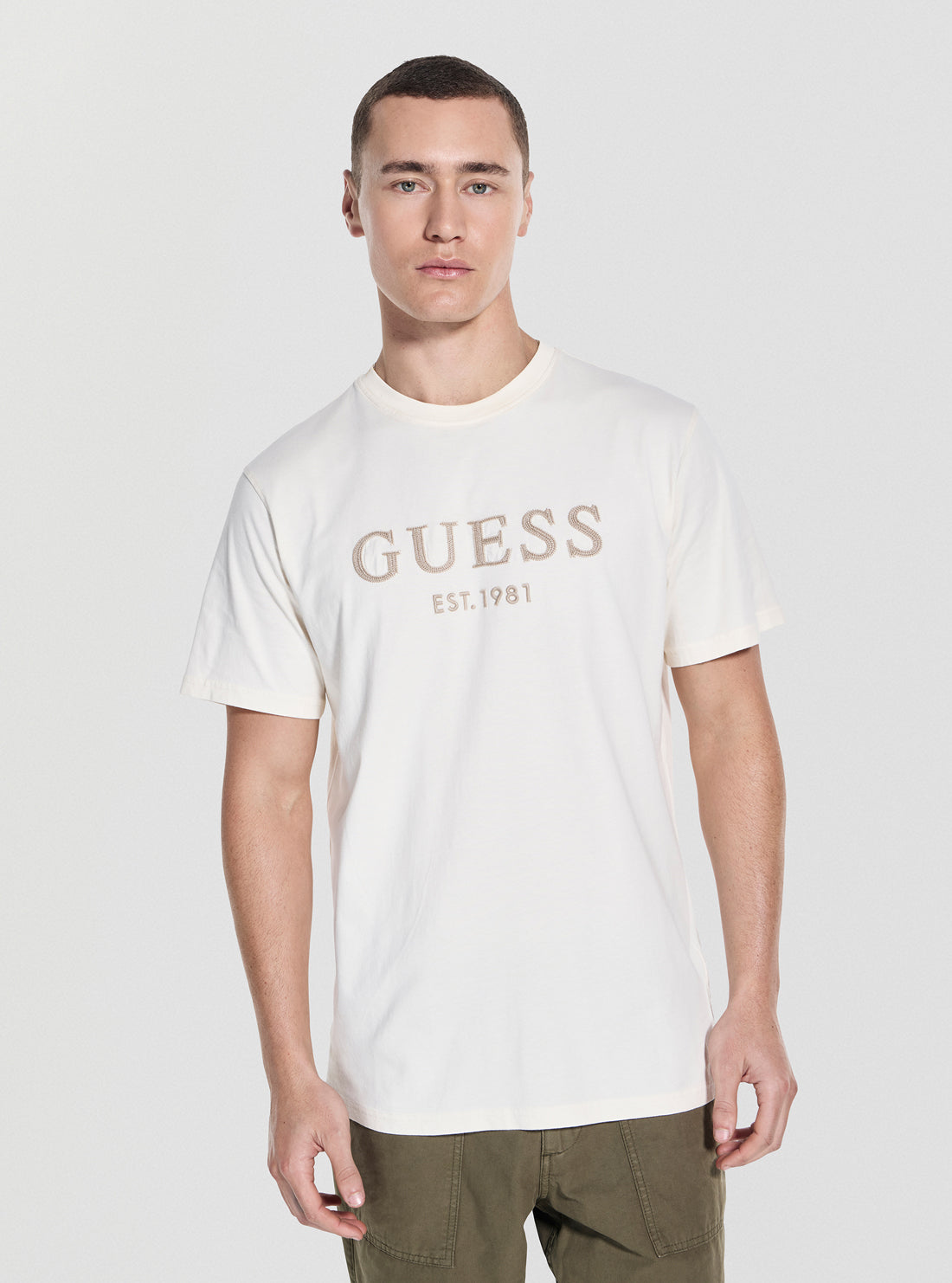 GUESS Mens White Guess Box Logo T-Shirt M5YI17I3Z14 Front View