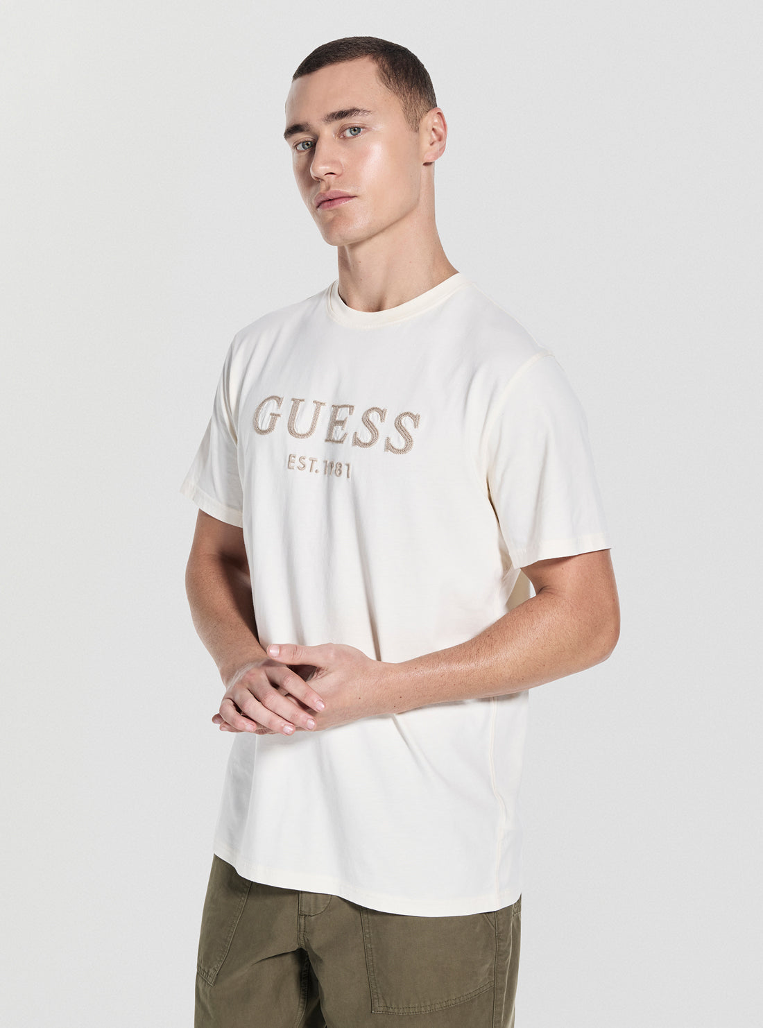 GUESS Mens White Guess Box Logo T-Shirt M5YI17I3Z14 Front Side View