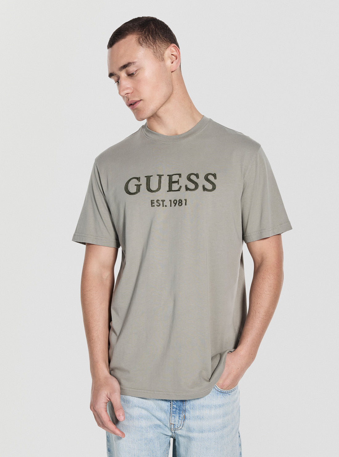 GUESS Mens Green Guess Box Logo T-Shirt M5YI17I3Z14 Front View