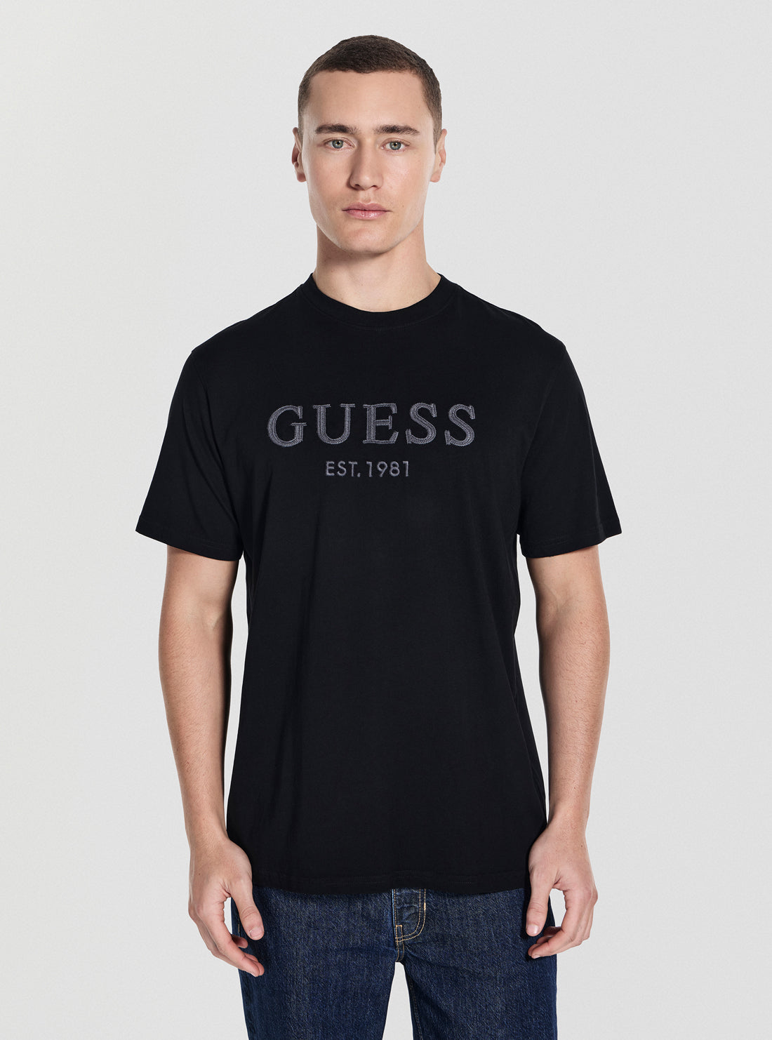 GUESS Mens Black Guess Box Logo T-Shirt M5YI17I3Z14 Front View