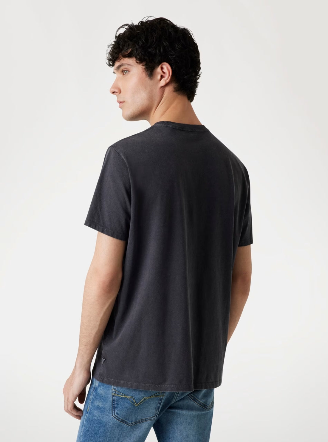 GUESS Mens Black Inset Logo T-Shirt M5YI42KBW41 Back View