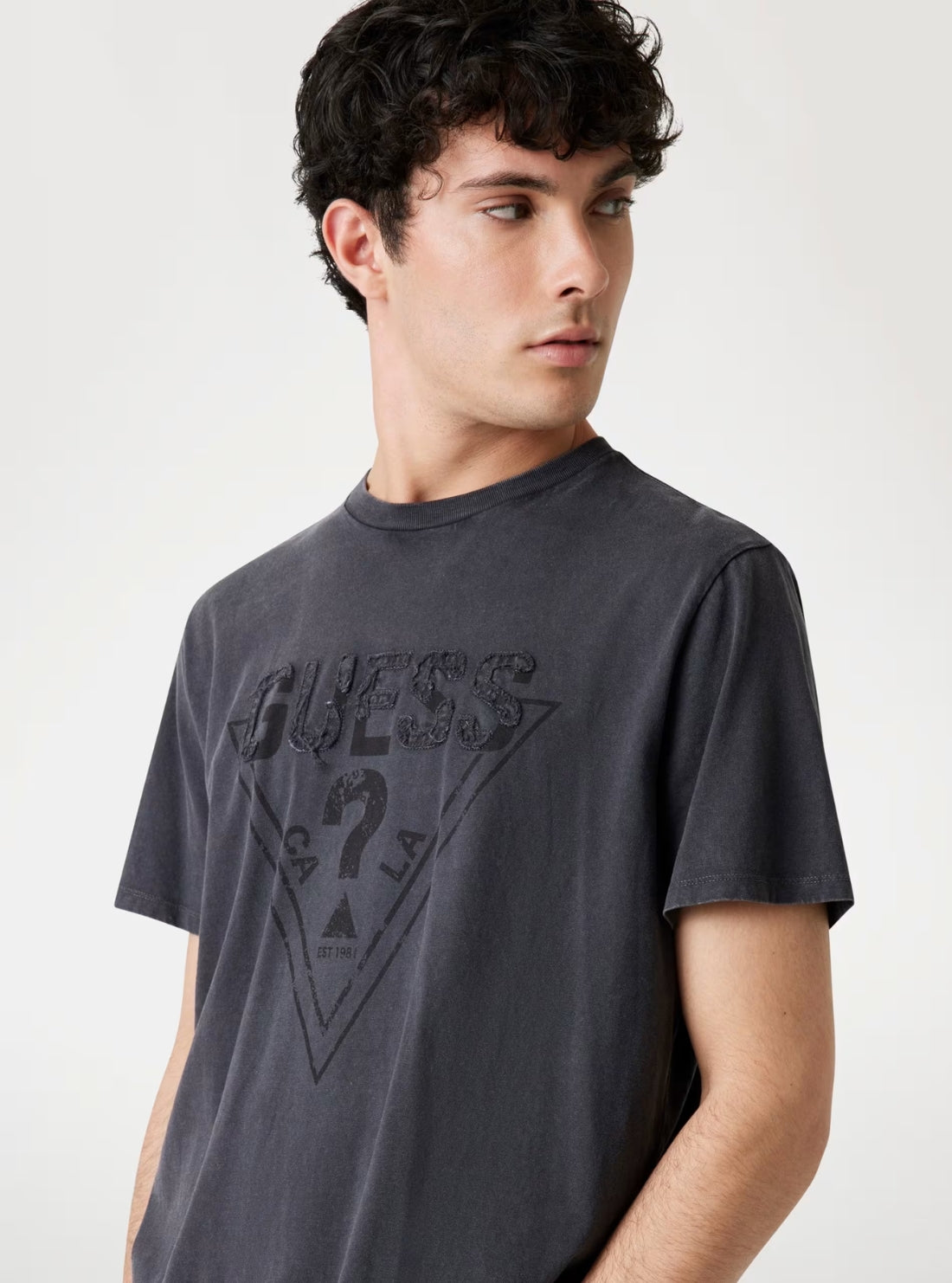 GUESS Mens Black Inset Logo T-Shirt M5YI42KBW41 Detail View