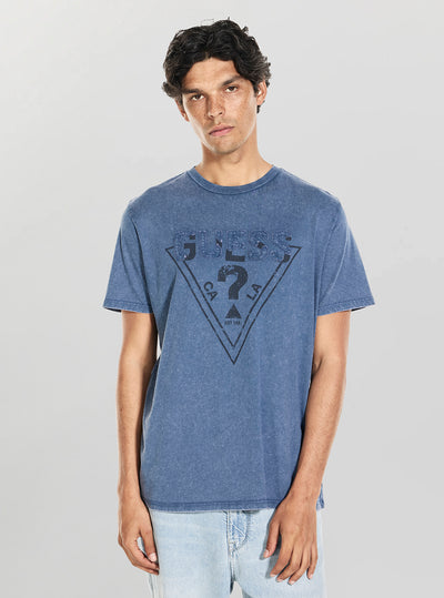 GUESS Womens Blue Inset Logo T-Shirt M5YI42KBW41 Front View